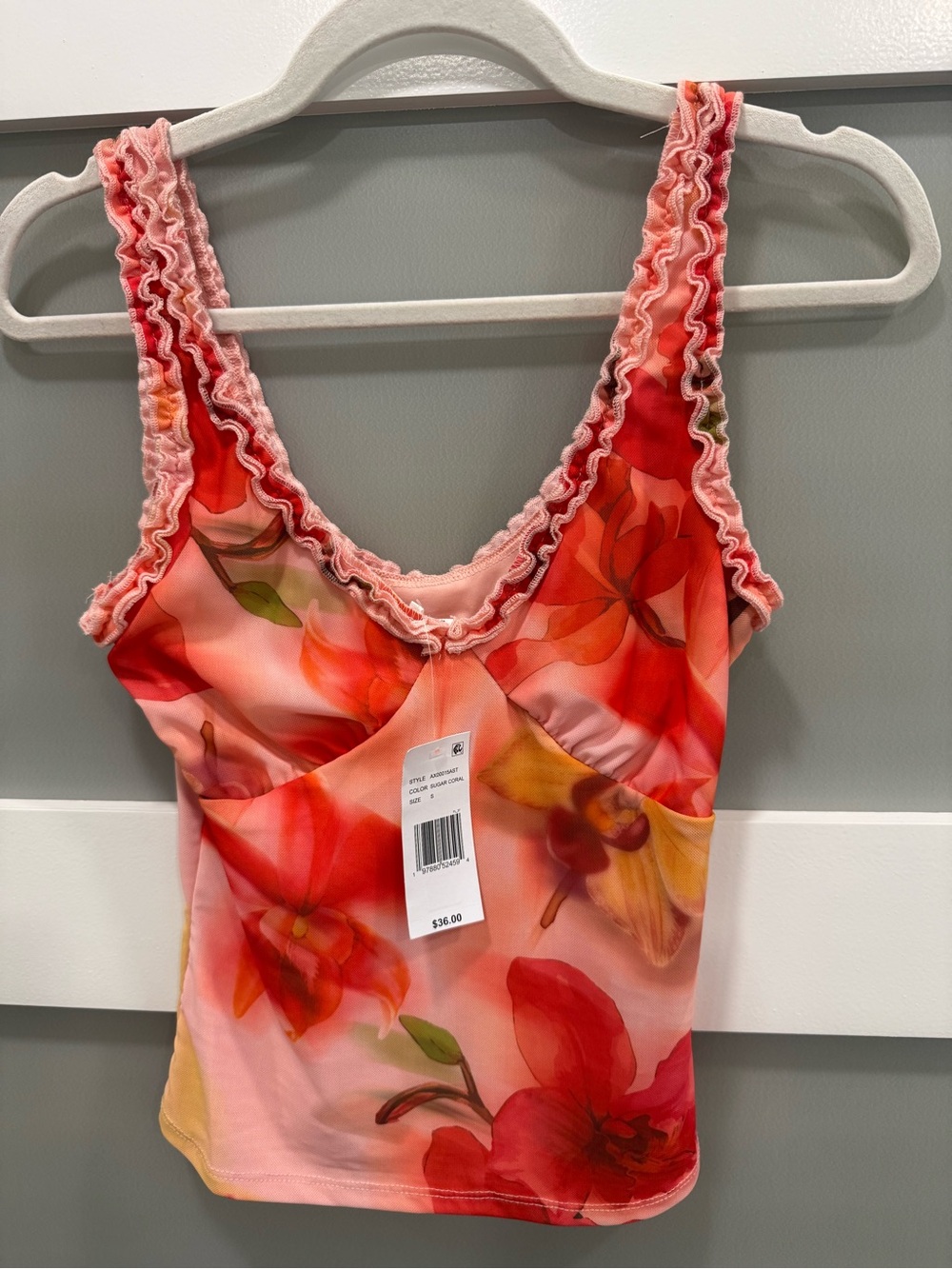 Steve Madden Floral Ruffle Tank Top - Pink & Red & Yellow